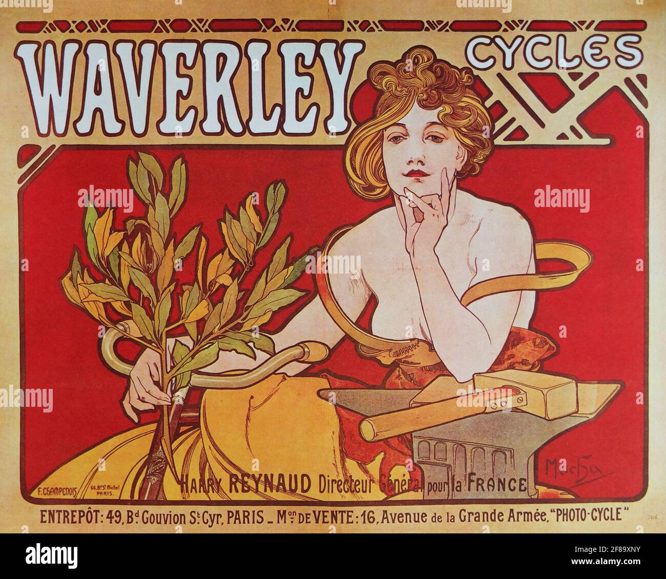 Ciclos Waverley affiche Mucha 1898 – Art Nouveau de Alphonse Mucha Foto de stock