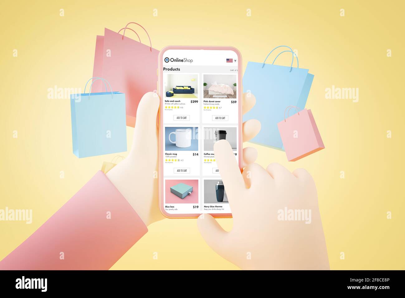 Concepto de compras en línea 3D renderizado Foto de stock