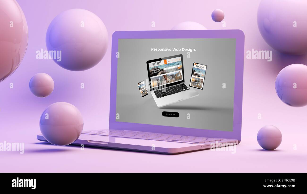 Diseño web con capacidad de respuesta en la representación de 3D ordenadores Foto de stock