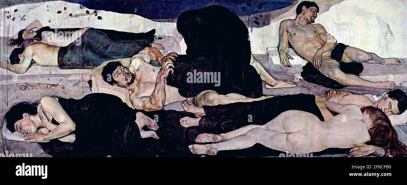 Fernando Hodler. Pintura titulada 'La noche (Die Nacht)” del pintor simbolista suizo Ferdinand Hodler (1853-1918). Óleo sobre lienzo, 1889-90 Foto de stock