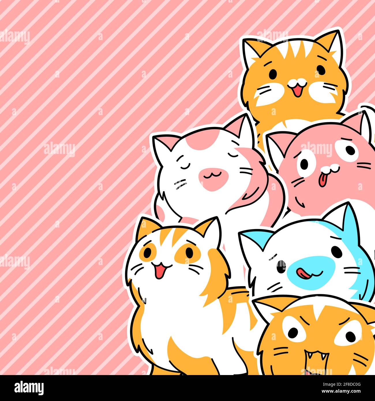 Fondo con lindos gatos kawaii. Divertida ilustración animal Imagen Vector  de stock - Alamy
