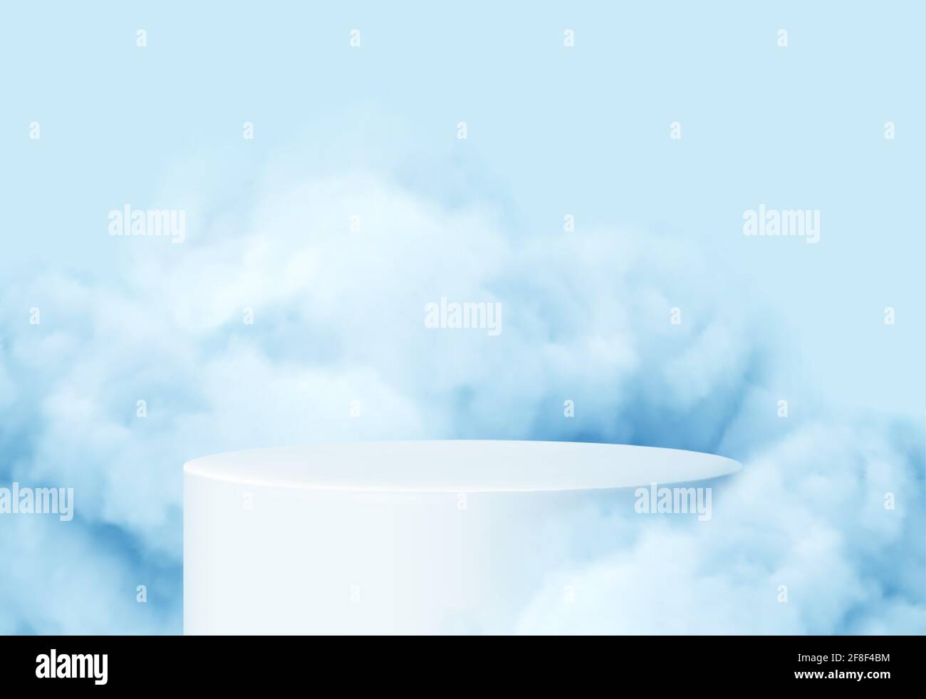 Fondo azul con un podio de productos rodeado de nubes azules. Humo, niebla, fondo de vapor. Ilustración vectorial Ilustración del Vector
