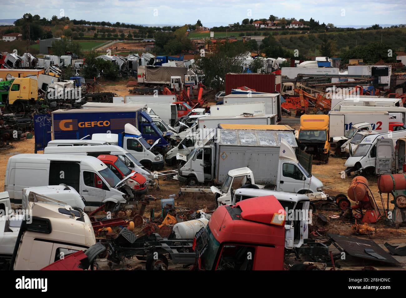 Astillero con camiones, España, Andalucía Foto de stock