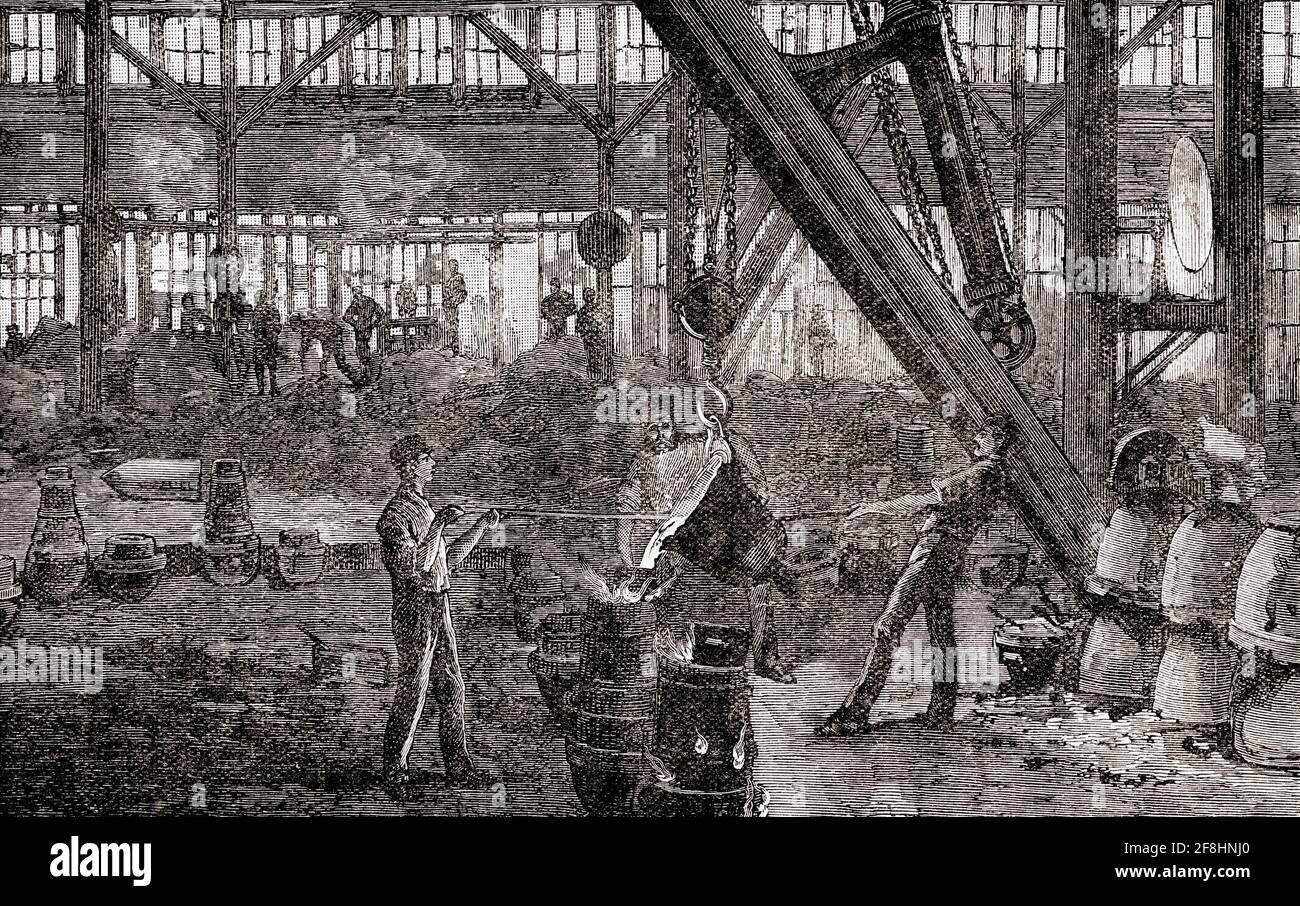 La Fábrica de Armas de Armstrong, Elwick, Newcastle on Tyne, Inglaterra. Vaciado de fundición y tiro. De Grandes Ingenieros, publicado c.1890 Foto de stock