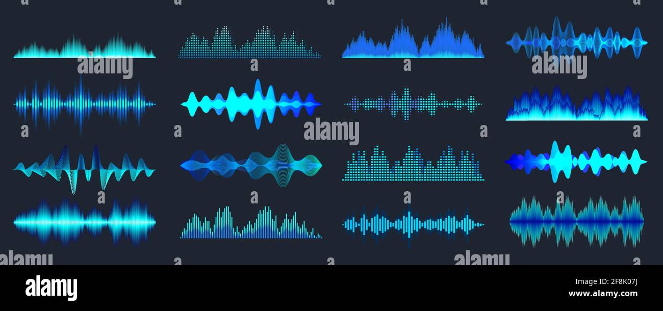 Colección de ondas de sonido de color azul. Señal de audio analógica y  digital. Ecualizador musical. Grabación de voz de interferencia. Onda de  radio de alta frecuencia Imagen Vector de stock -