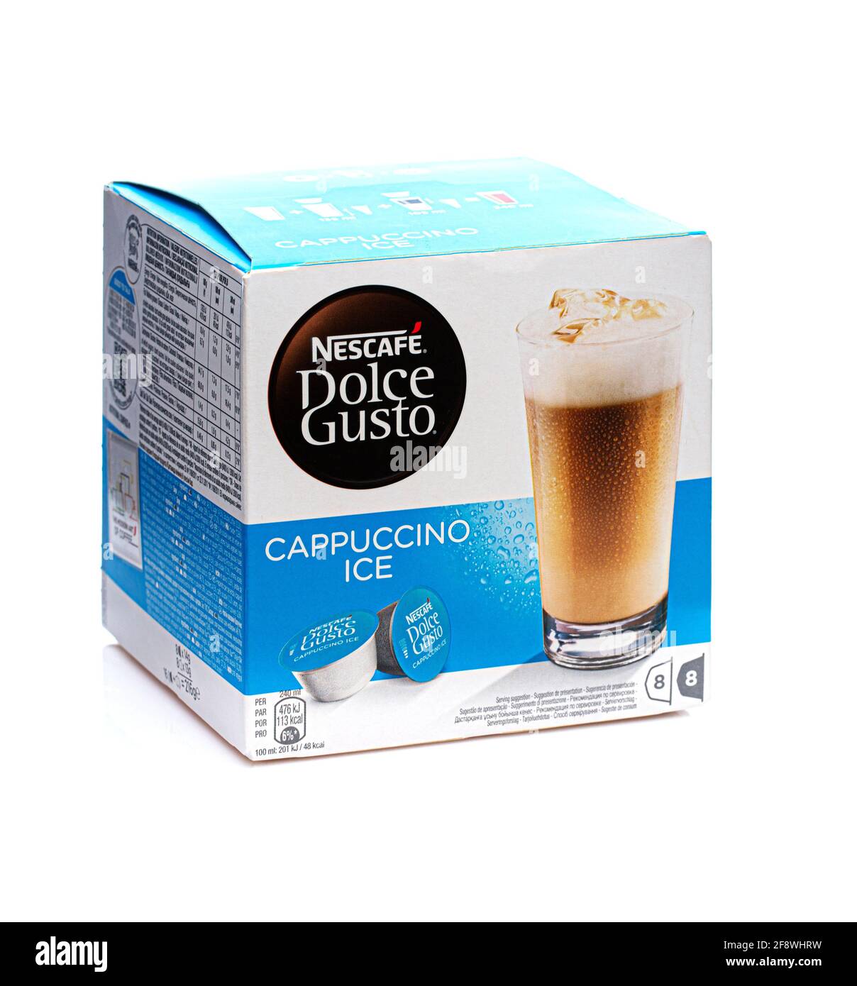 SWINDON, Reino Unido - 15 DE DICIEMBRE de 2021: Caja de Nescafe Dolce Gusto  Café Cappuccino cápsulas de hielo sobre fondo blanco Fotografía de stock -  Alamy