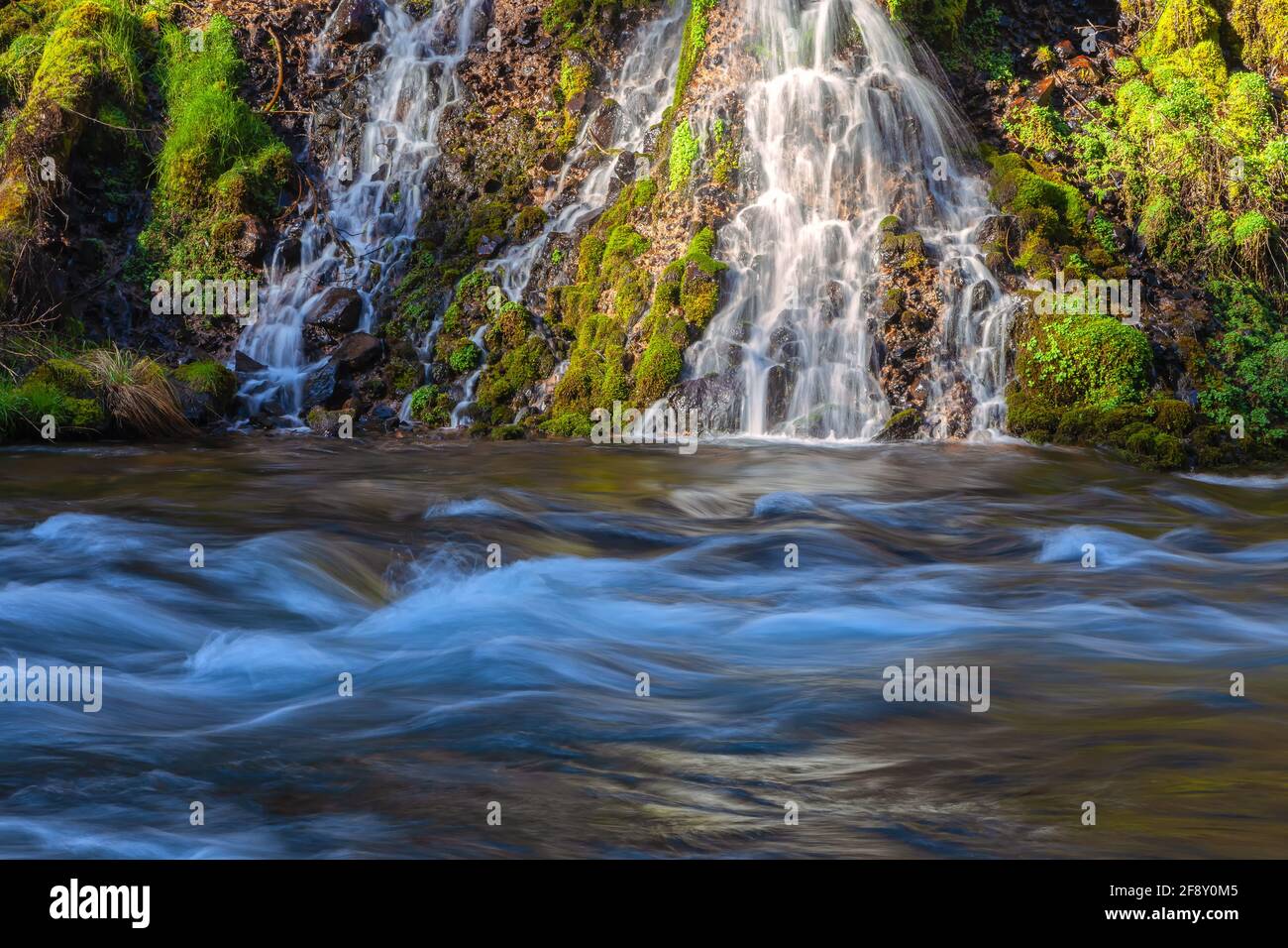 Pequeñas cascadas en el Burney Creek en el Parque Estatal Burney Falls, Condado de Shasta, California, Estados Unidos. Foto de stock
