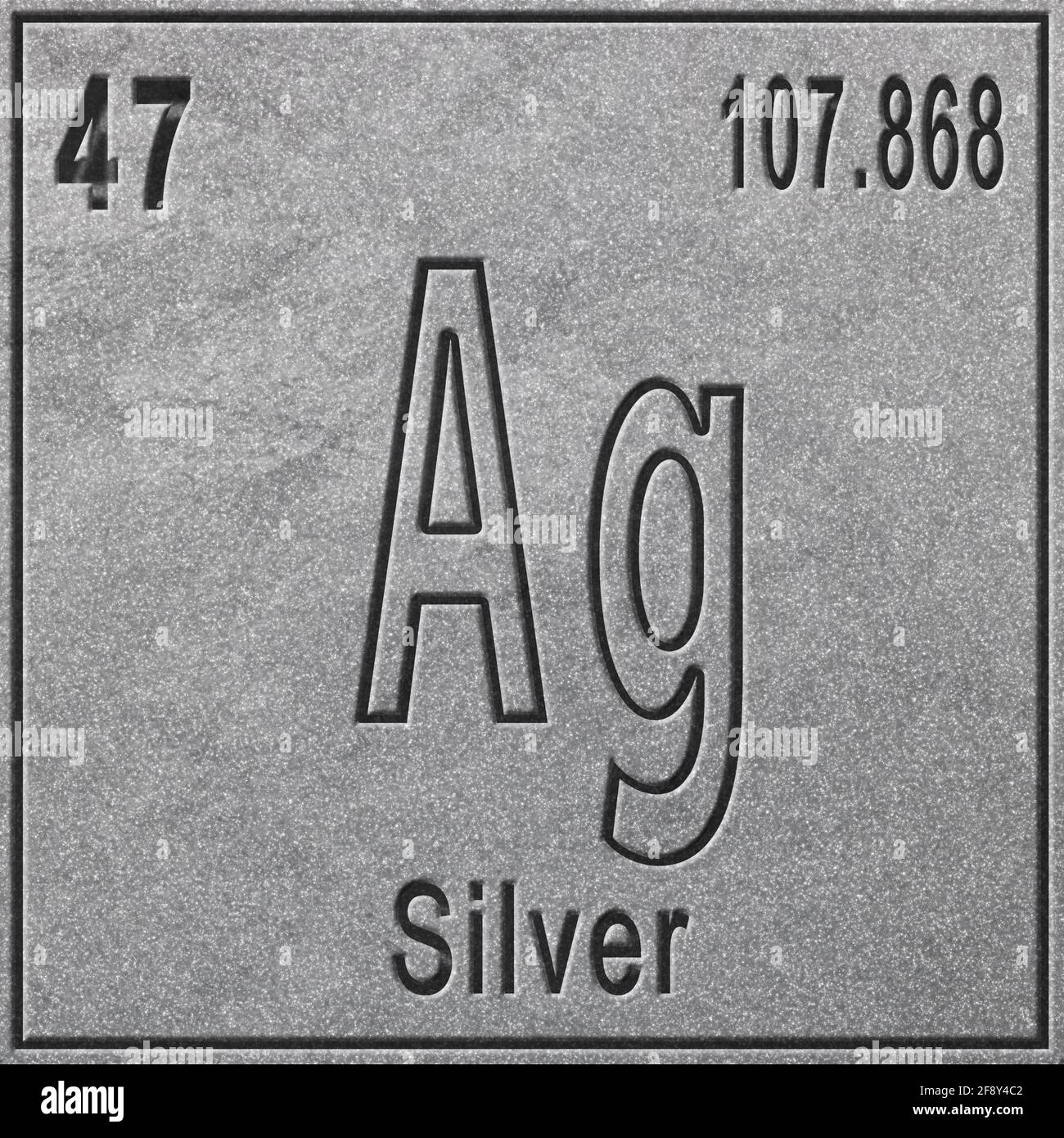 Elemento químico de plata, signo con número atómico y peso atómico,  elemento de tabla periódica, fondo plateado Fotografía de stock - Alamy