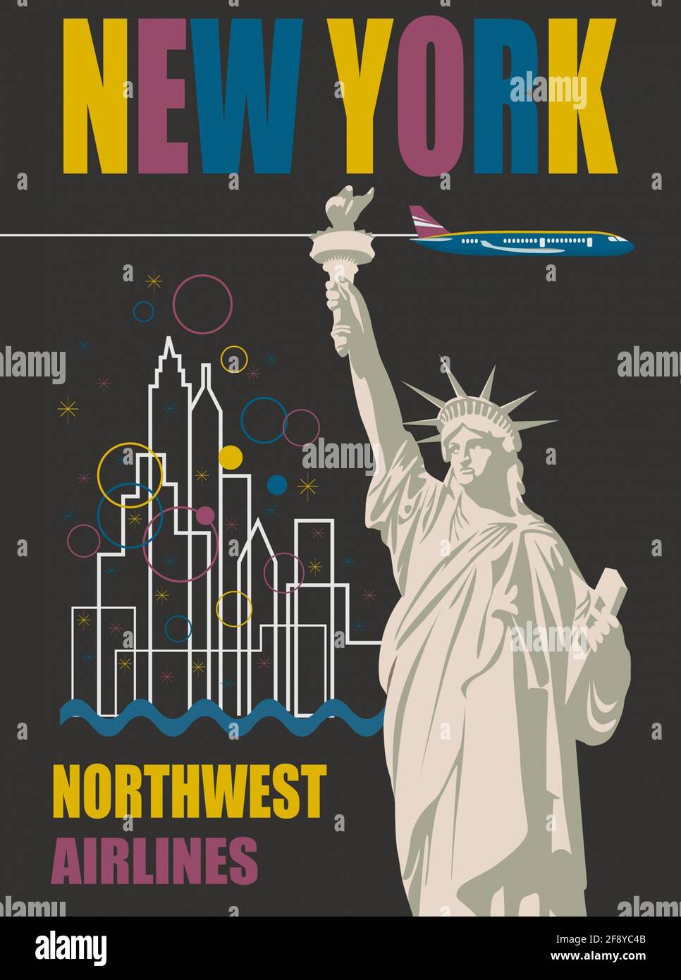 Un cartel de viaje clásico para Nueva York de Northwest Airlines Foto de stock