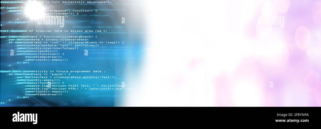 Procesamiento de código informático con fondo negro y rosa, codificación de programas y concepto de tecnología Foto de stock