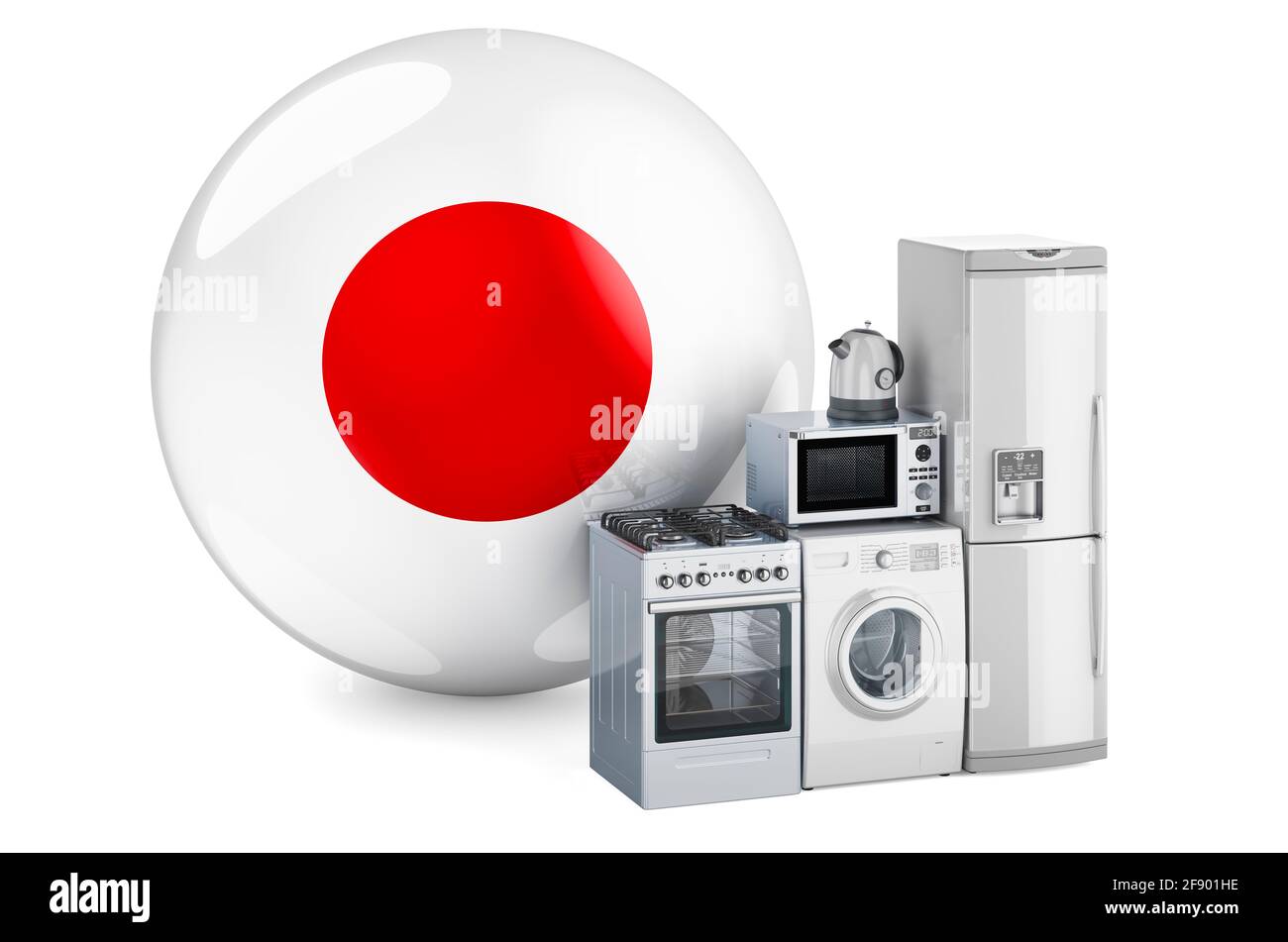 Cocina y electrodomésticos con bandera japonesa. Producción, compra y  entrega de electrodomésticos en el concepto de Japón. 3D renderizado  aislado en w Fotografía de stock - Alamy