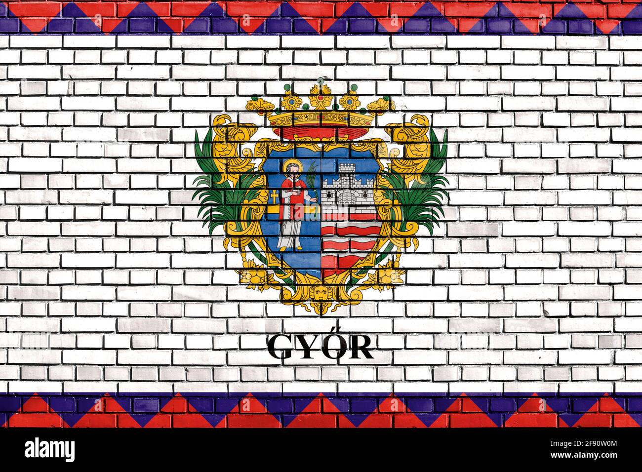 Bandera de Gyor pintada en la pared de ladrillo Foto de stock