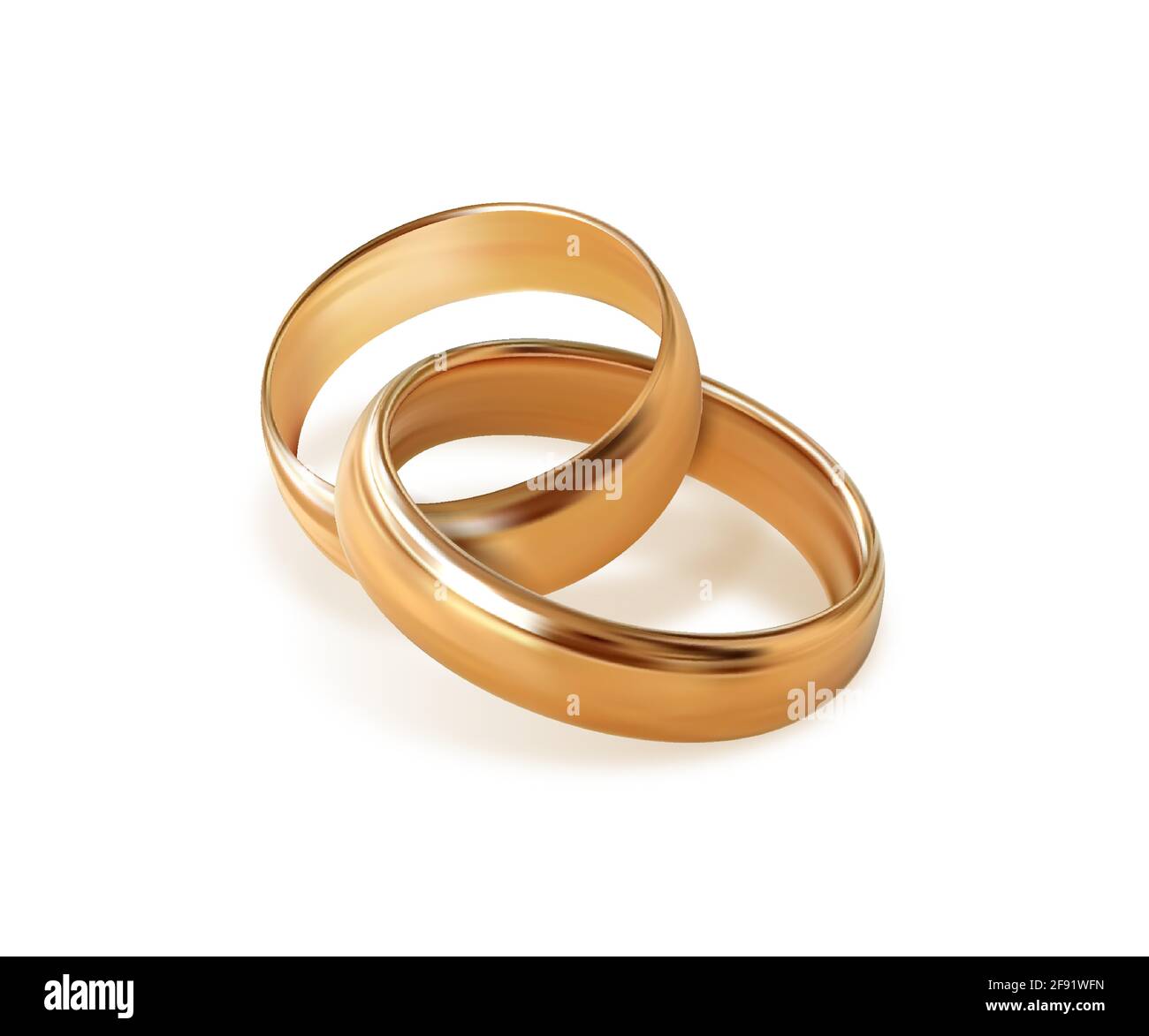 Dos anillos de boda dorados entrelazados sobre fondo blanco. Vector  realista de calidad, ilustración 3D Imagen Vector de stock - Alamy