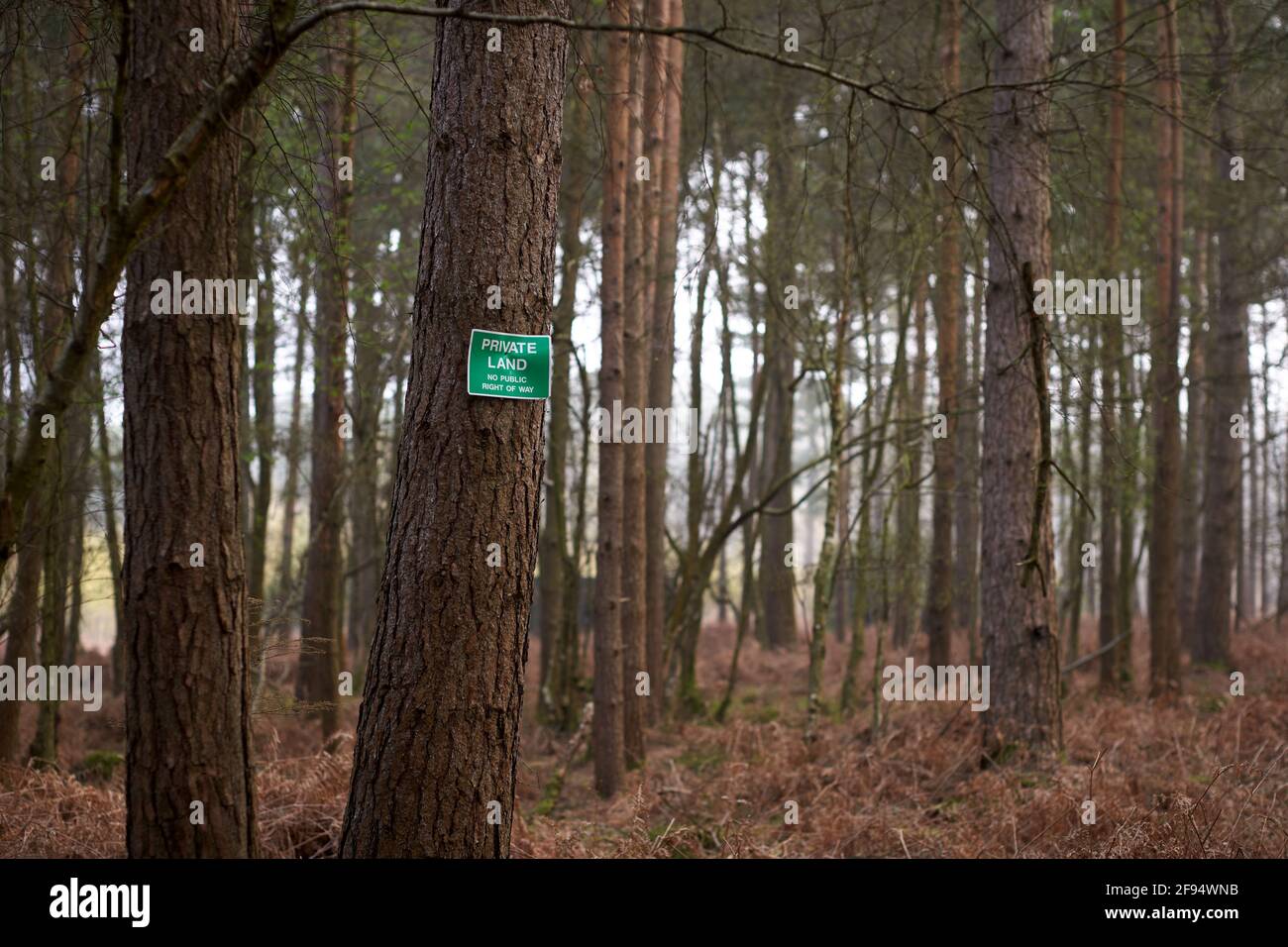 Tierra privada sin señales de entrada, sin señales de derecho de paso público en el Reino Unido Foto de stock