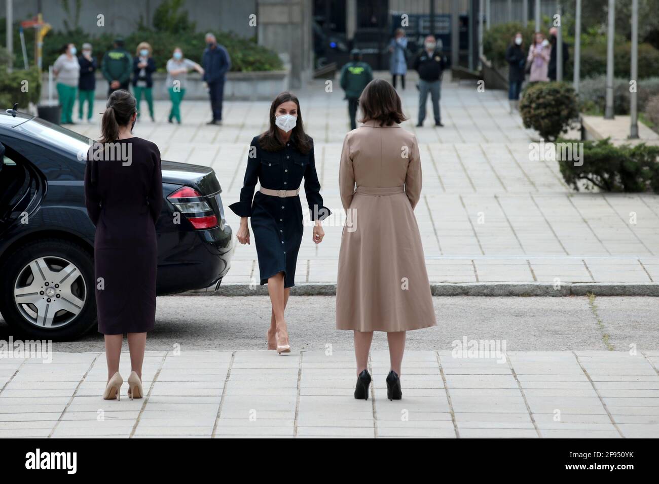 Madrid, España; 16.04.2021.- La Reina Letizia asiste al Ministerio de  Industria, Comercio y Turismo para la presentación del informe sobre el  papel de la mujer en la internacionalización de la economía española.