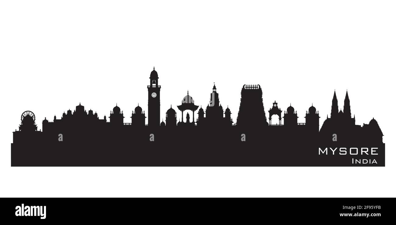 Mysore India horizonte ciudad detallada silueta vectorial Ilustración del Vector