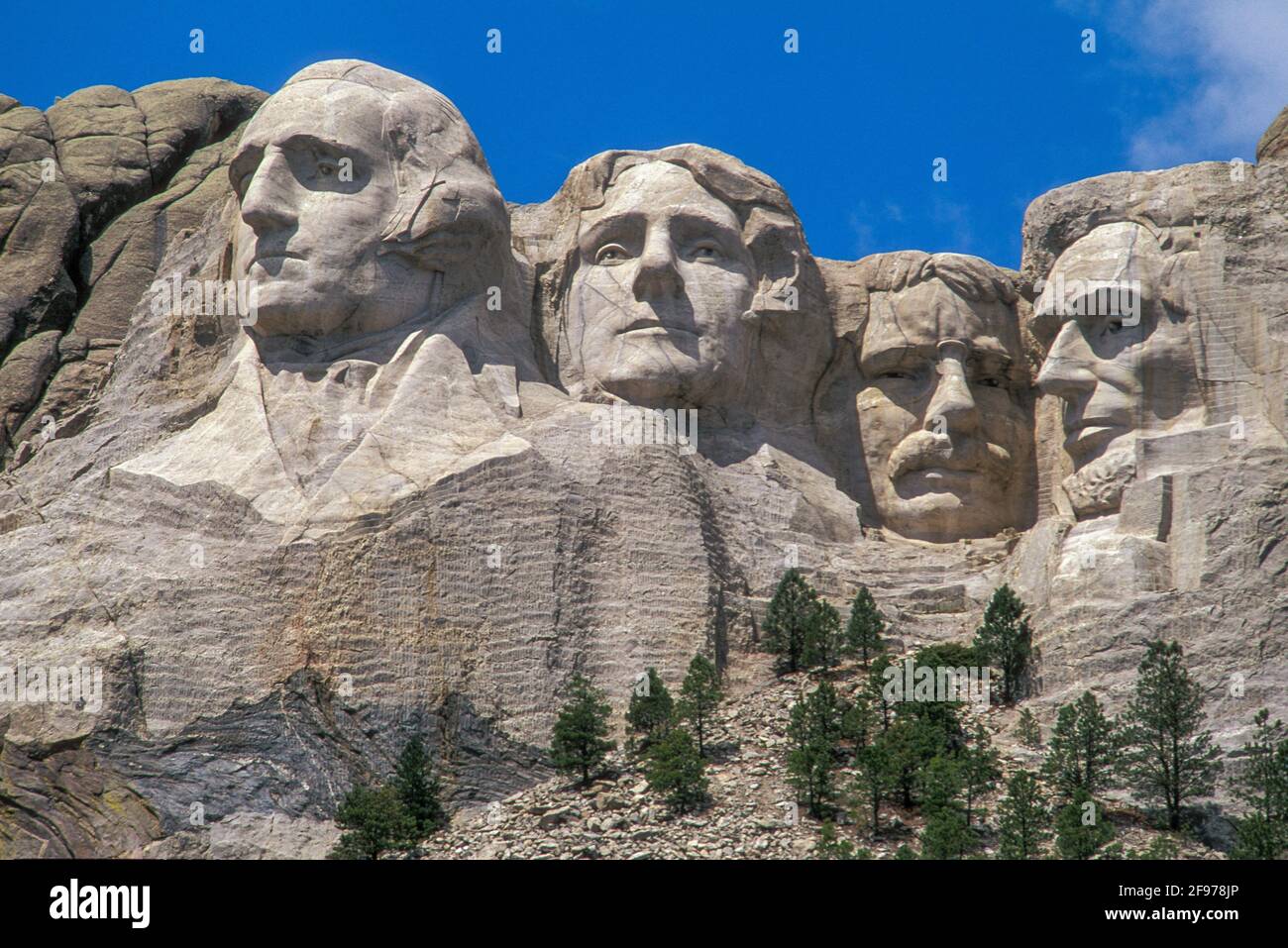 Presidentes Washington, Jefferson, T. Roosevelt y Lincoln; Memorial Nacional del Monte Rushmore, Black Hills, Dakota del Sur. Foto de stock
