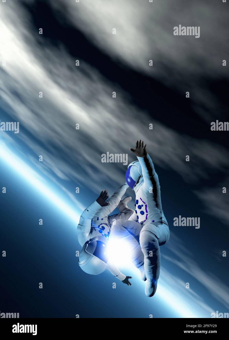 Astronautas en el espacio, ilustración Foto de stock