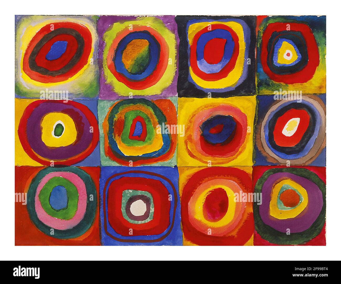Estudio de colores: Cuadrados con círculos concéntricos – Arte de Wassily Kandinsky - quadrate mit konzentrischen Ringen 1913 Foto de stock