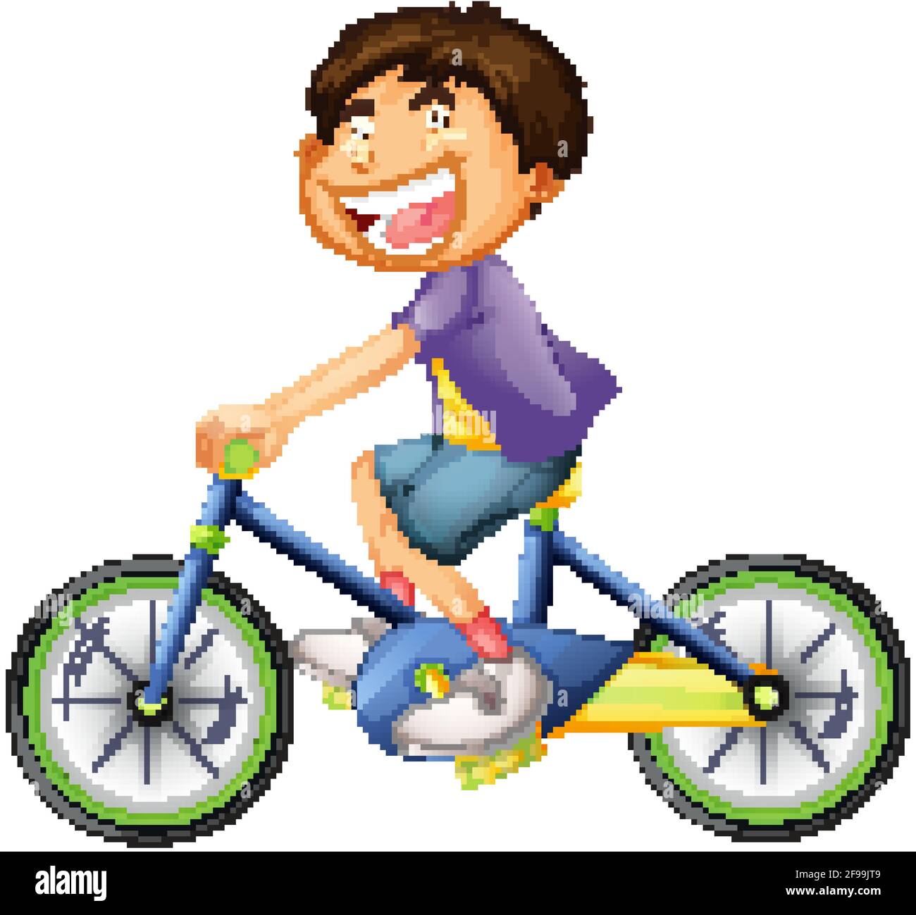 Un ni o montando un personaje de dibujos animados en bicicleta