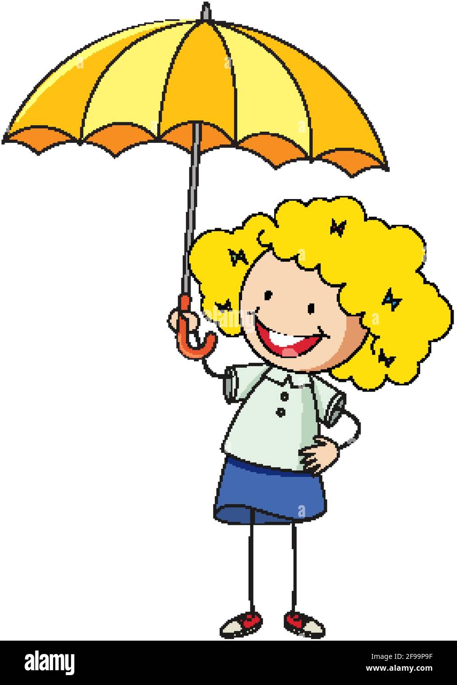Niña paraguas ilustración carácter de dibujos animados Imagen Vector de stock - Alamy