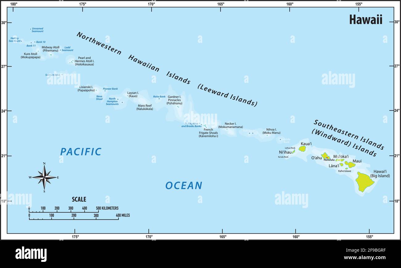 mapa vectorial del archipiélago del pacífico de hawaii Ilustración del Vector