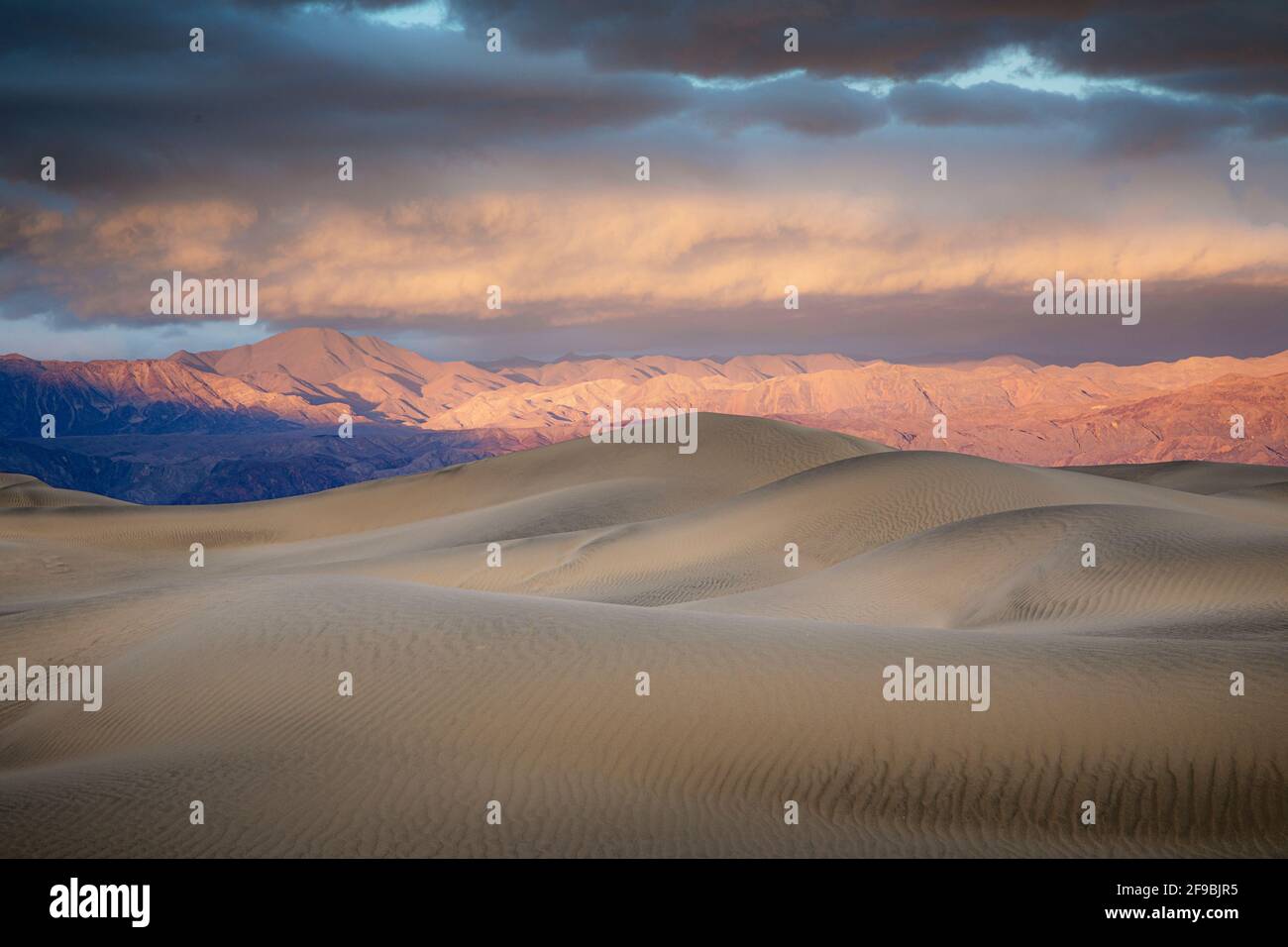Las dunas de arena de Mesquite Flat en el Valle de la Muerte, California. Foto de stock