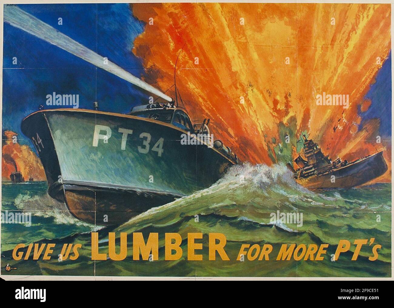 Un cartel americano de WW2 sobre el aumento de la producción de madera en el esfuerzo de guerra Foto de stock