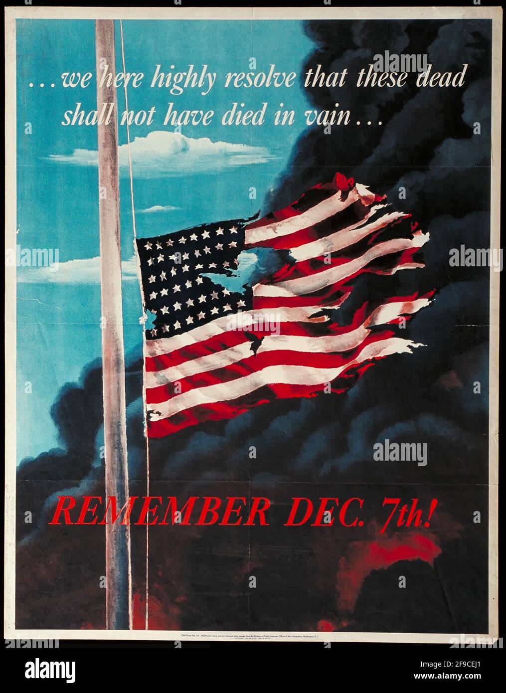 Un cartel americano de WW2 con eslóganes patrióticos para ganar apoyo Por el esfuerzo de guerra diciendo Recuerde Diciembre 7 (Ataque Pearl Harbor) Foto de stock