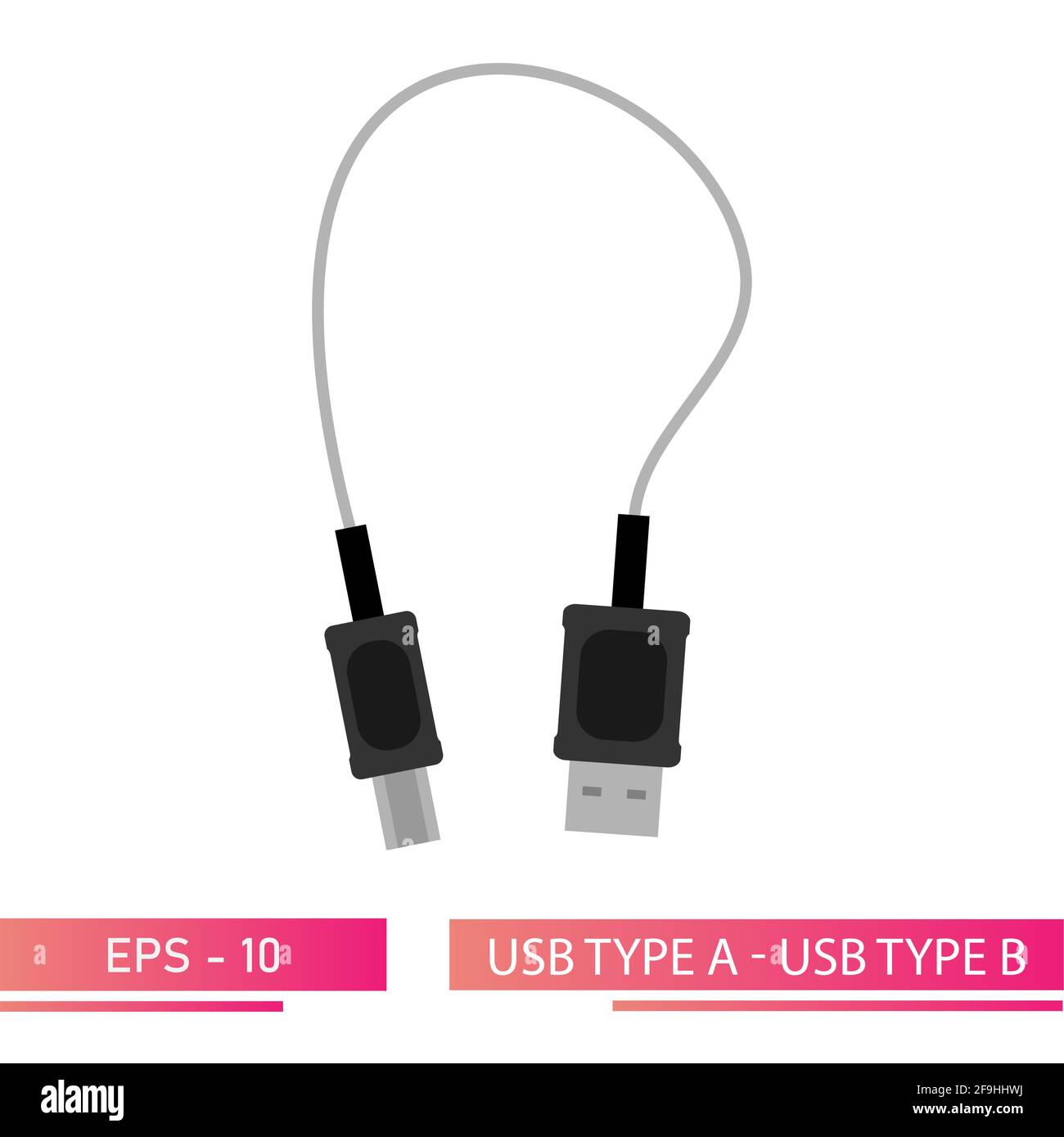 USB TIPO A - USB TIPO B, adaptador, cable de extensión. Sobre un fondo  blanco. Ilustración de vector plano Imagen Vector de stock - Alamy