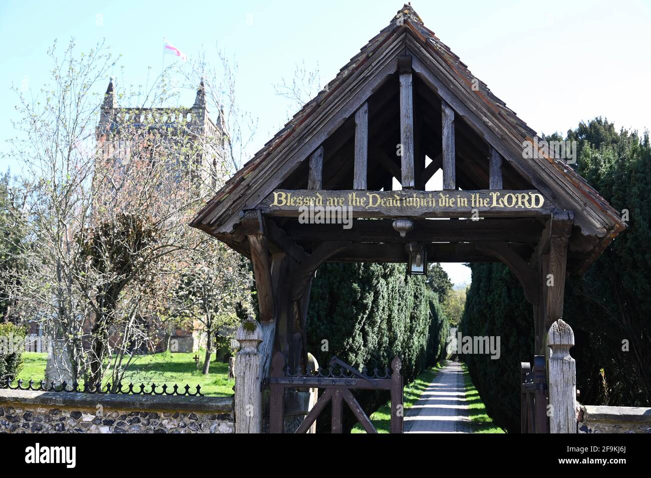 Lynchgate Iglesia de San Pedro y San Pablo, Shoreham, Sevenoaks, Kent. REINO UNIDO Foto de stock