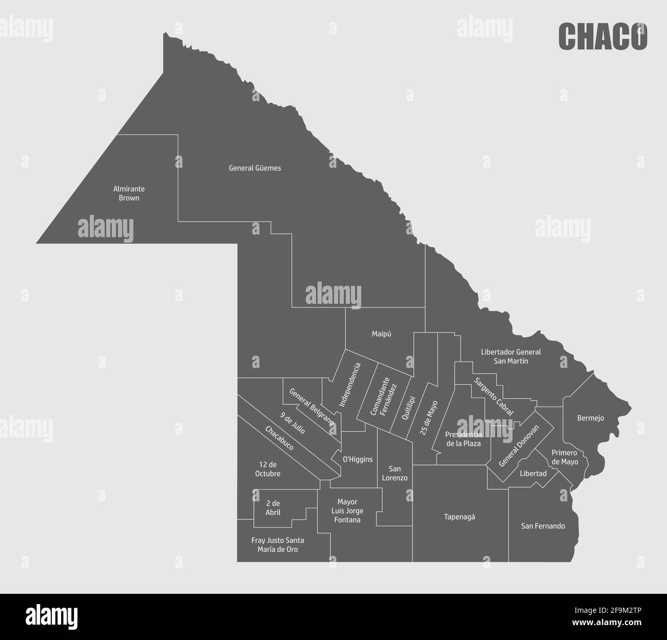 Mapa aislado de la Provincia del Chaco dividido en departamentos