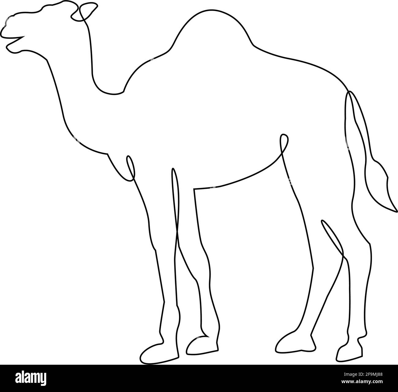 Icono de camello de una línea minimalista. Dibujo de líneas tatuaje de animales. Camel árabe Una línea dibujo a mano impresión de arte continuo, ilustración vectorial. Singlé libre Ilustración del Vector