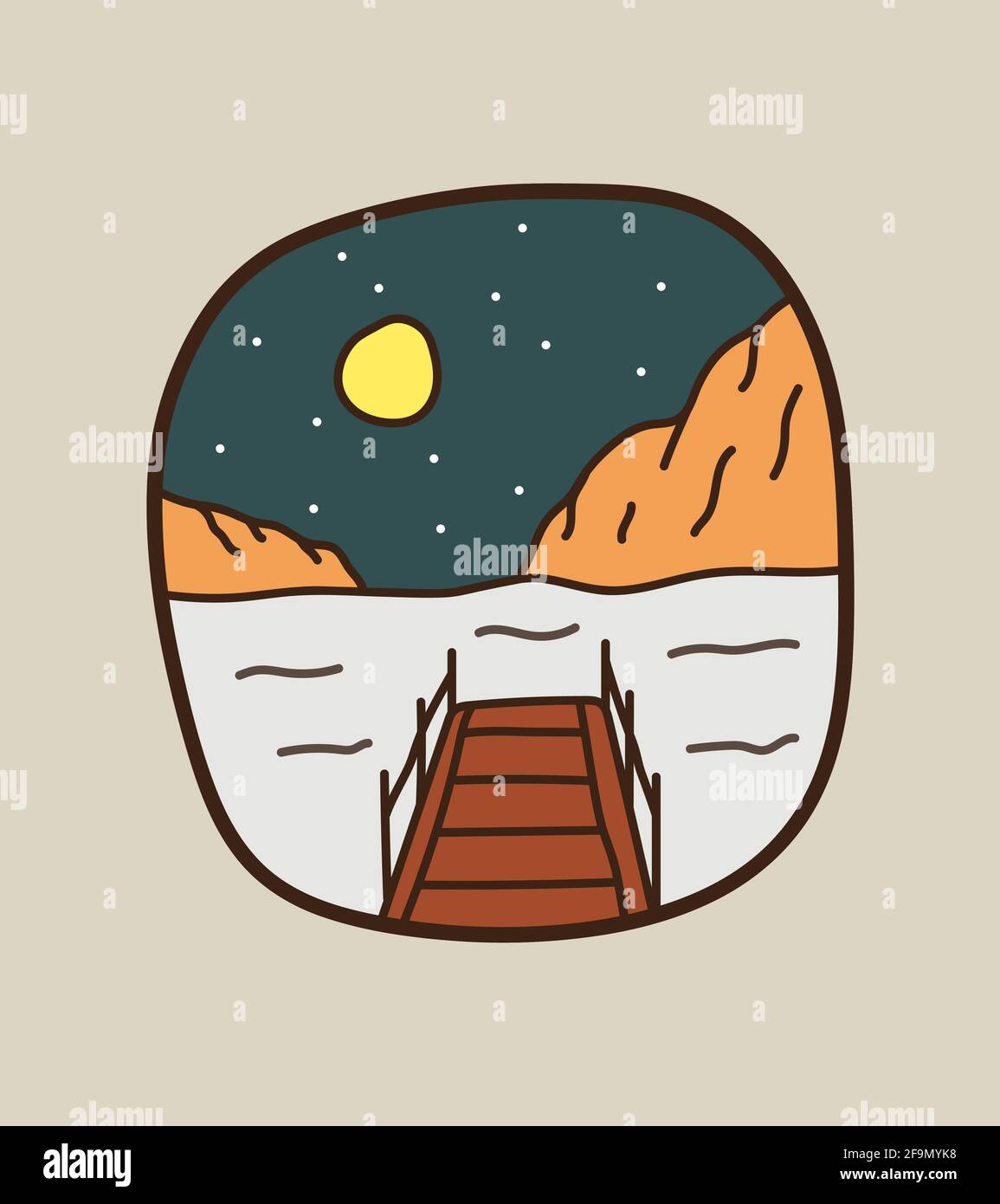 Vista de un muelle de madera en la playa con una colina detrás de ella