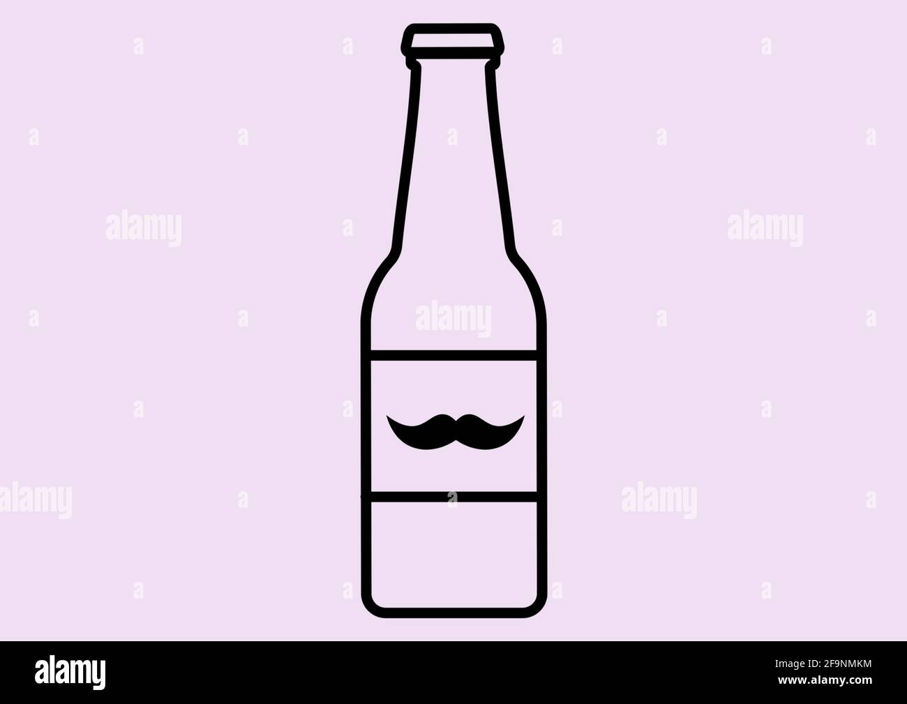 Ilustración de una botella con contorno negro y bigote sobre púrpura claro antecedentes Foto de stock