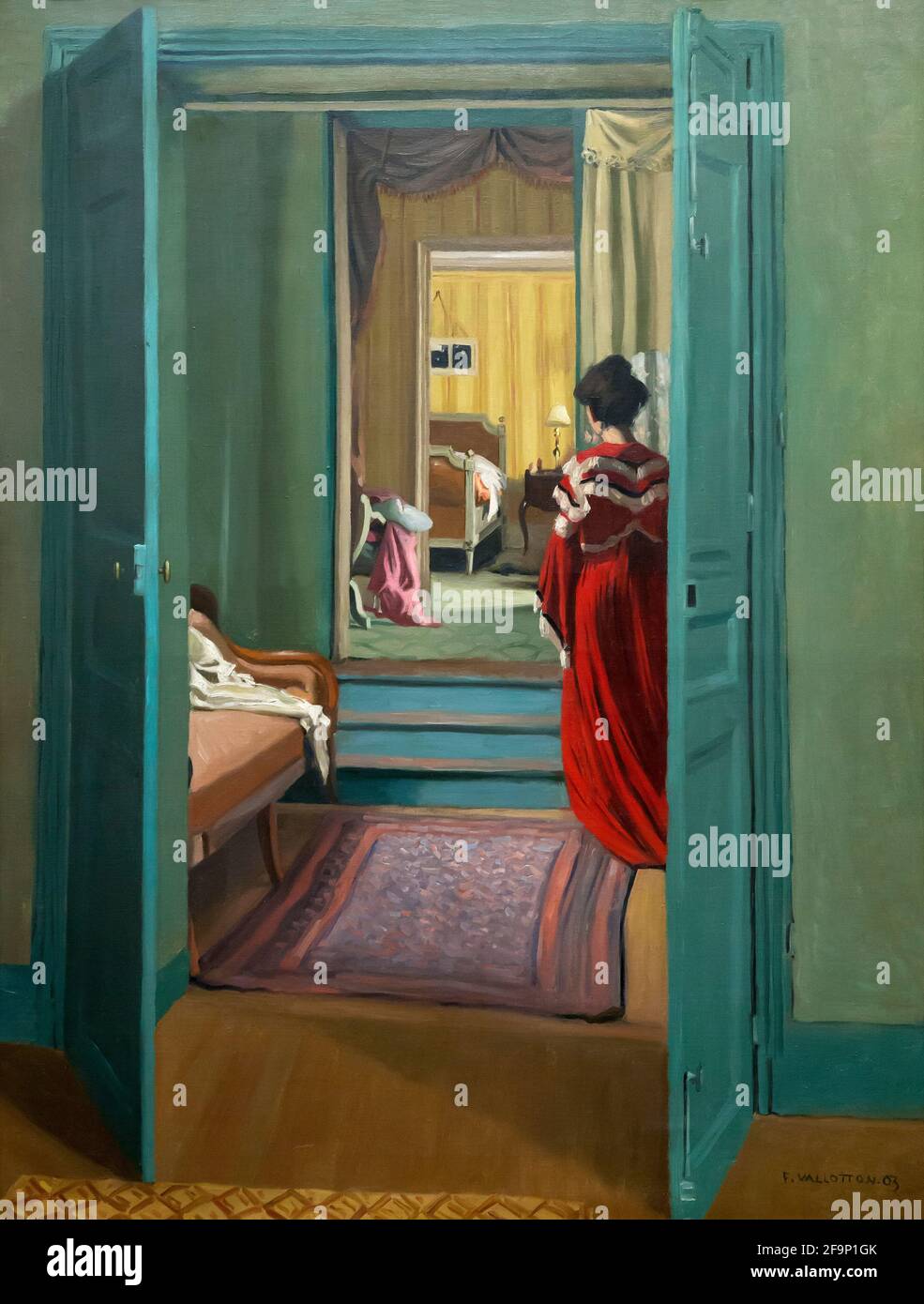 Interior con mujer en rojo visto desde atrás, Interieur avec femme en rouge de dos, Felix Vallotton, 1903, Foto de stock