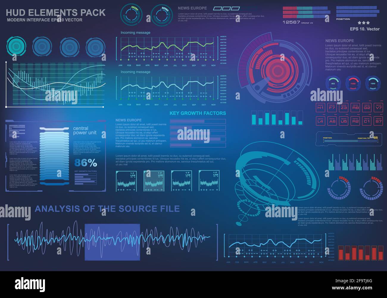 Interfaz de usuario táctil gráfica virtual azul futurista Imagen Vector