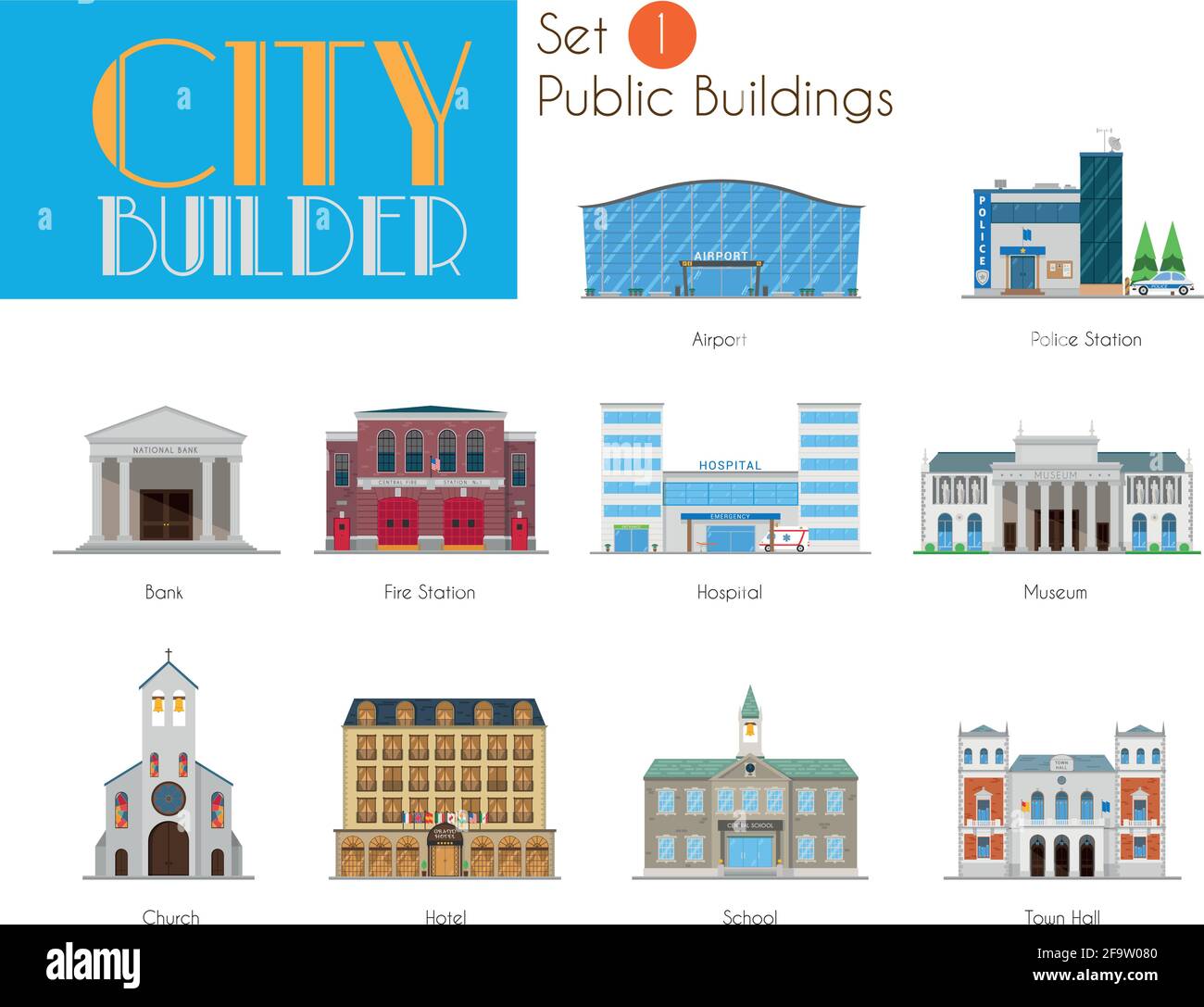 City Builder Set 1: Edificios Públicos y Municipales Ilustración del Vector
