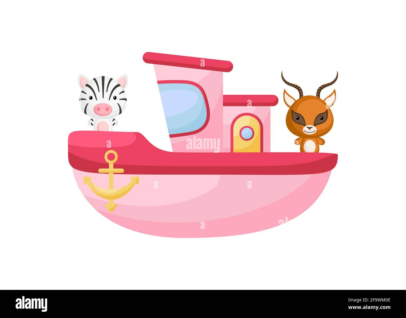 Linda Zebra Y Gacela Navegando En Barco Rosa Personaje De Dibujos Animados Para Ninos Libro Album Ducha Bebe Tarjeta De Felicitacion Invitacion De Fiesta Casa I Imagen Vector De Stock Alamy