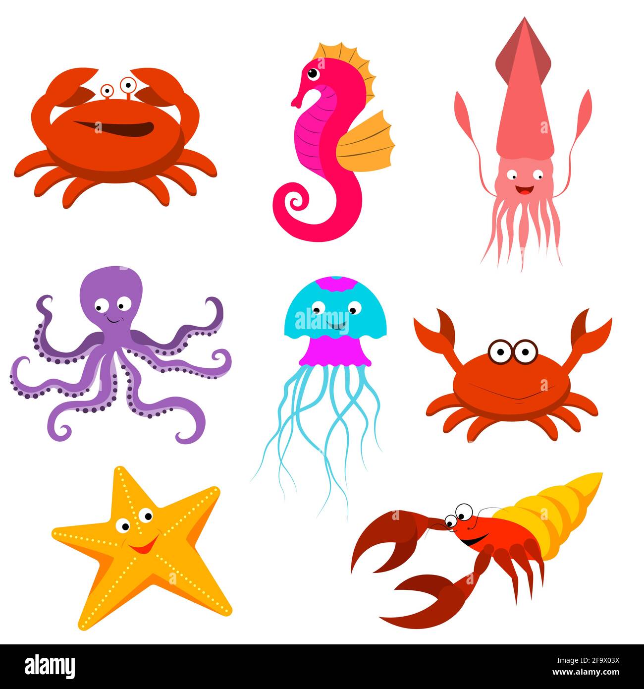 Conjunto de animales marinos de dibujos animados Imagen Vector de stock -  Alamy