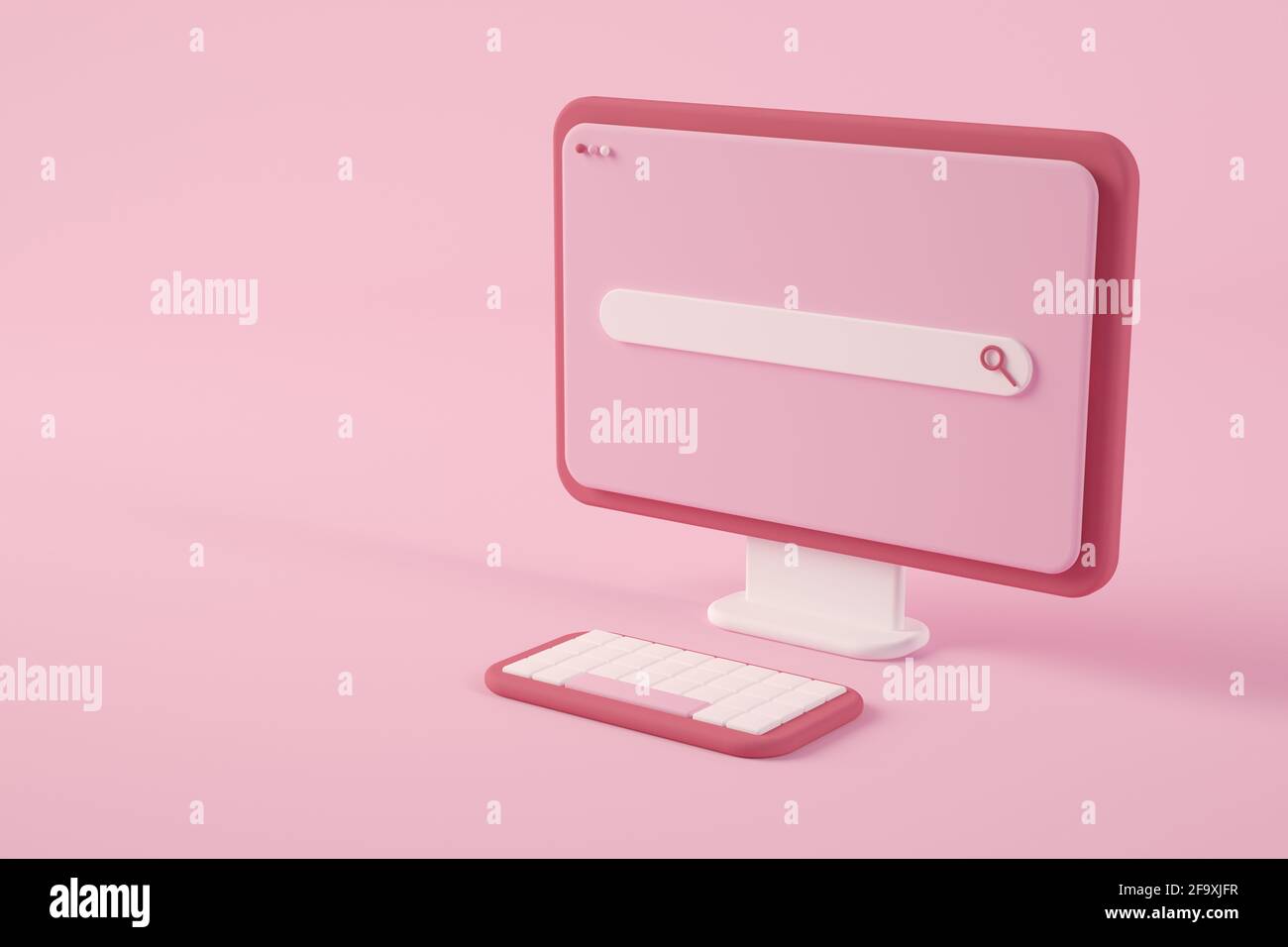 Computadora rosa mínima con representación de búsqueda en línea 3D Foto de stock