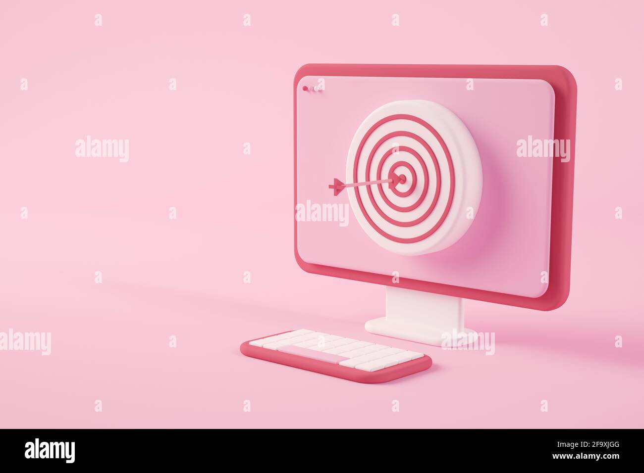 Ordenador mínimo con concepto de representación bullseye 3D Foto de stock