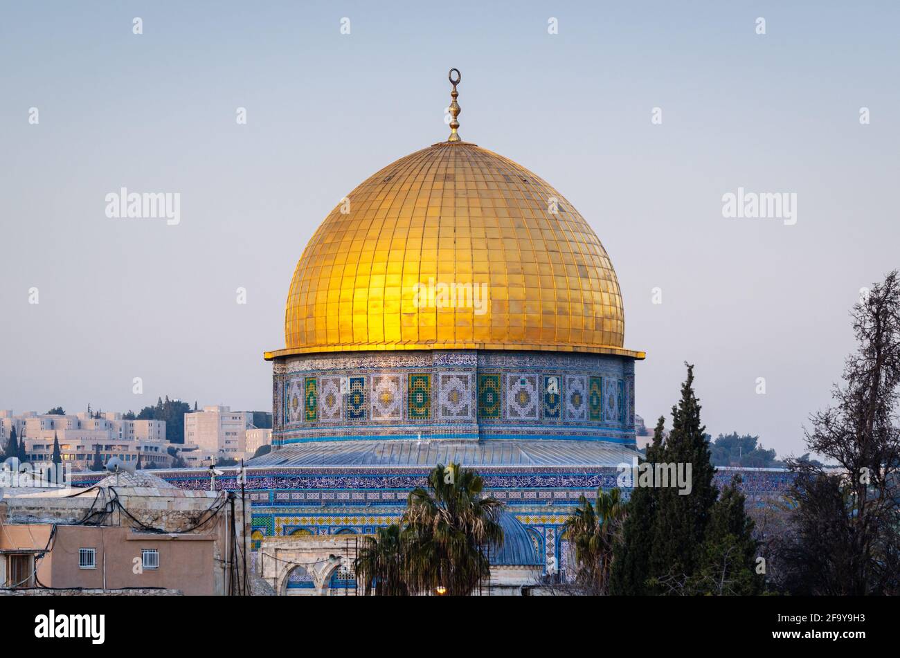 El Monte del Templo, conocido como Haram al-Sharif a los musulmanes, en Jerusalén, Israel. Foto de stock