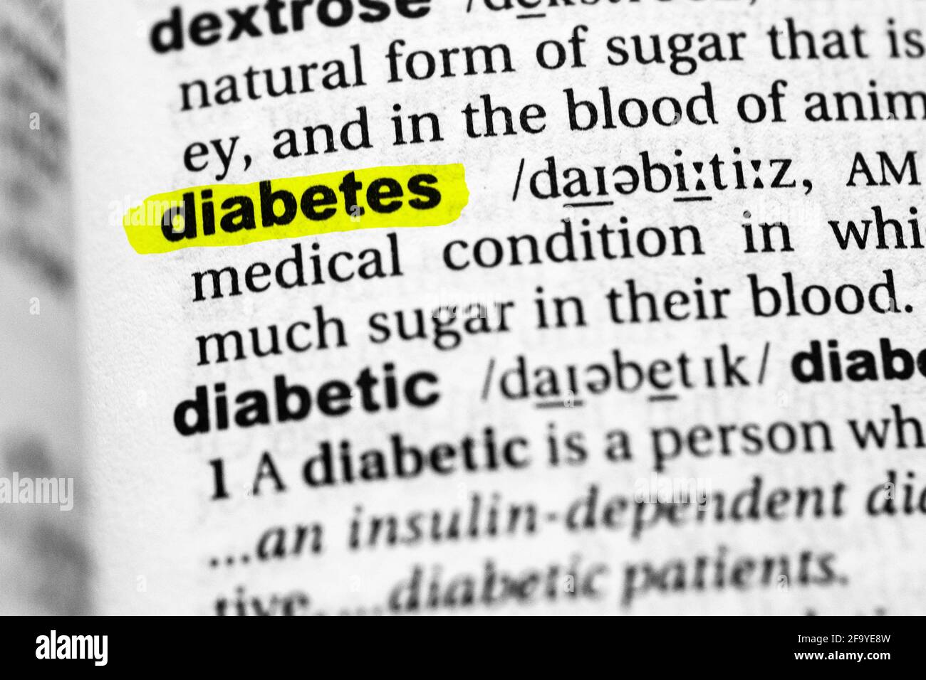 Se destacó el concepto y significado de la palabra diabetes. Foto de stock