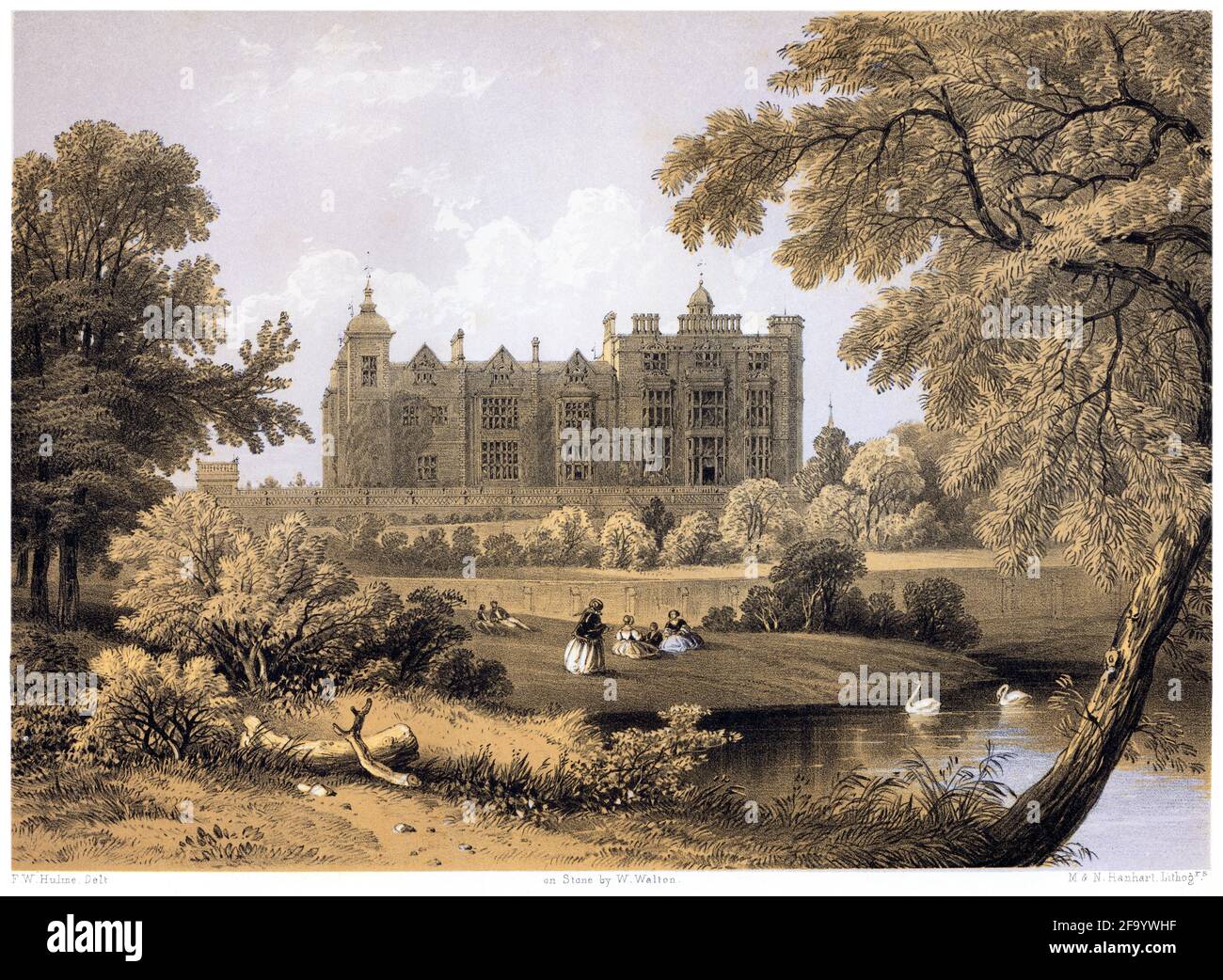 Una litotinta de Hatfield House, Hertfordshire UK escaneada a alta resolución de un libro impreso en 1858. Se cree que los derechos de autor son libres Foto de stock