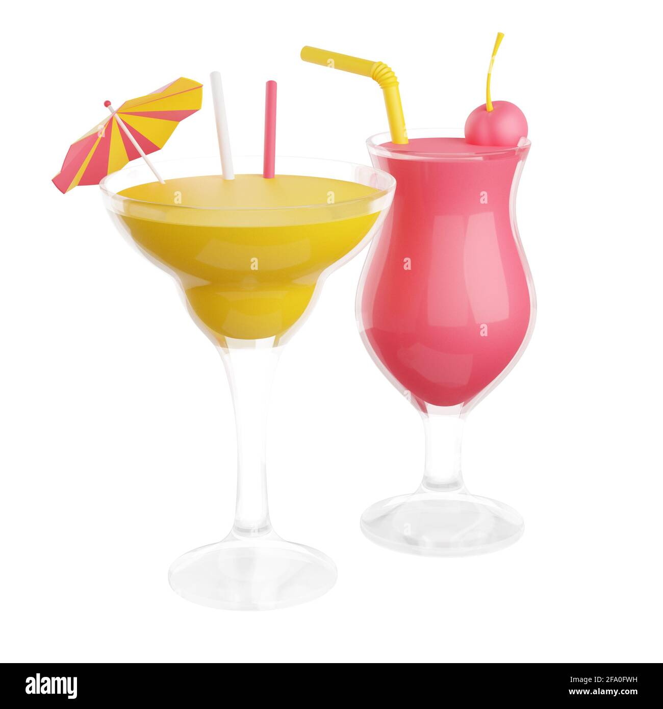 Los cócteles de alcohol de frutas en vidrio 3D representan una ilustración aislada sobre fondo blanco. Foto de stock