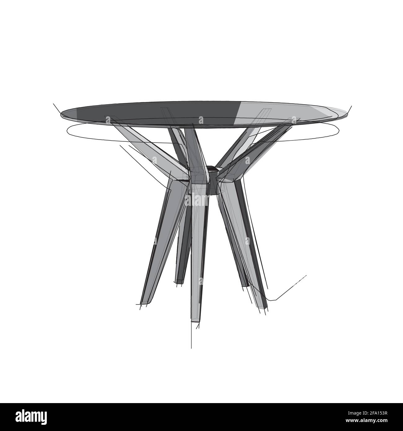 Dibujo técnico de una mesa redonda de restaurante de estilo arquitectónico. Ilustración vectorial esquemática de mesa de cocina comercial con tapa de cristal en w Ilustración del Vector