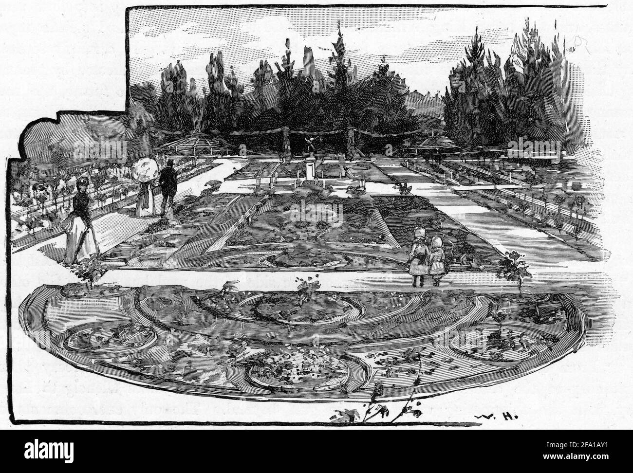 Grabado del rosario, Jardines Botánicos de Adelaida, Australia Meridional, durante el año 1880s Foto de stock