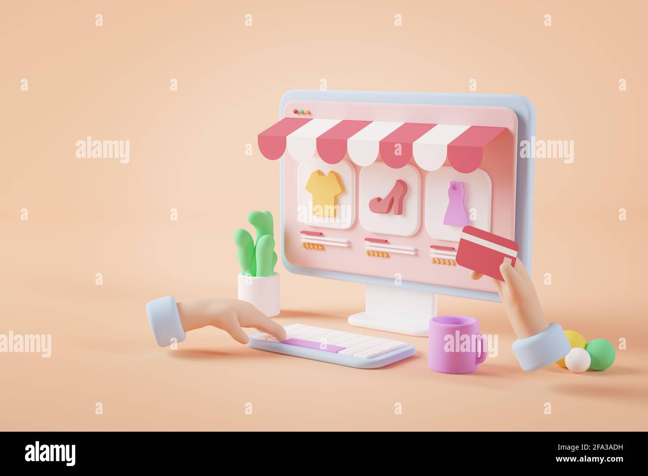 Colorido concepto de tienda online 3D renderizado Foto de stock