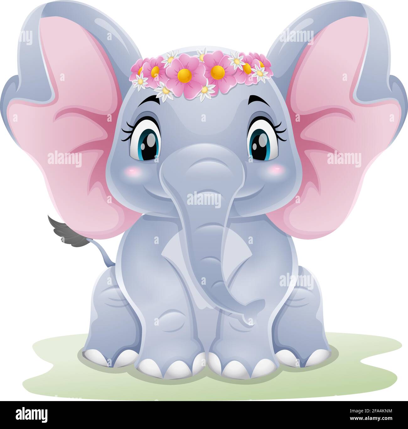 Dibujos animados lindo beb elefante sentado en la hierba Imagen